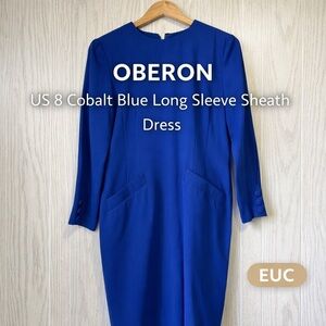 Oberon US 8 Cobalt Blue Long Sleeve Sheath Dress